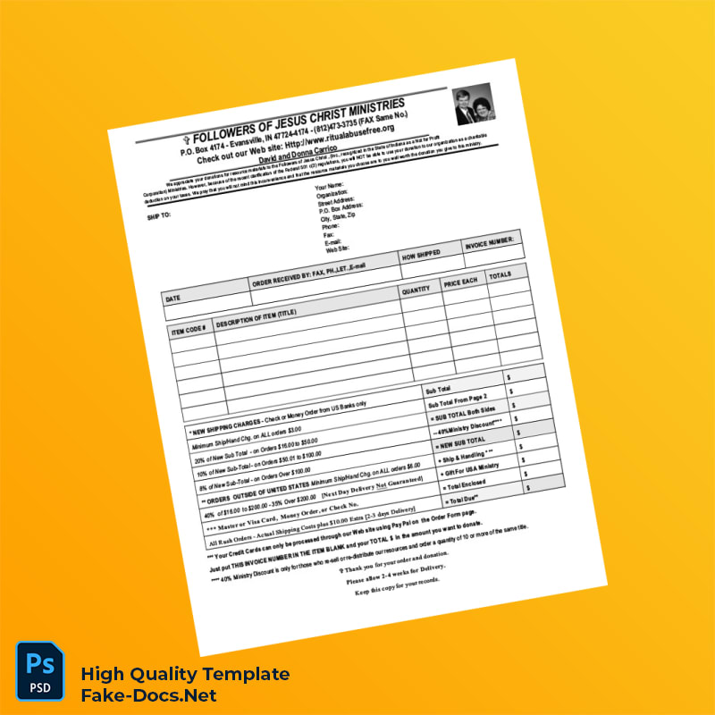 USA Followers of Jesus Christ Ministries Invoice Template in Word and PDF formats 2 page USA Followers of Jesus Christ Ministries Invoice Template in Word and PDF formats 2 page