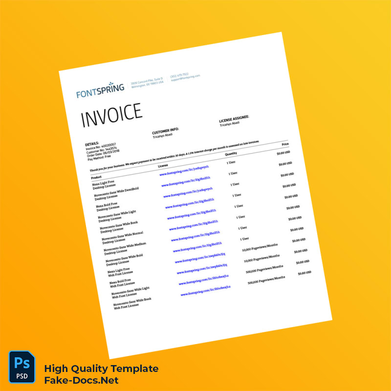 USA Fontspring Invoice Template in Word and PDF formats 2 page USA Fontspring Invoice Template in Word and PDF formats 2 page