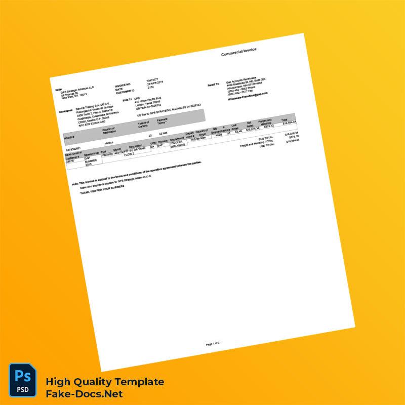 USA GPS Strategic Alliances LLC Commercial Invoice Template in Word and PDF formats 3 page USA GPS Strategic Alliances LLC Commercial Invoice Template in Word and PDF formats 3 page