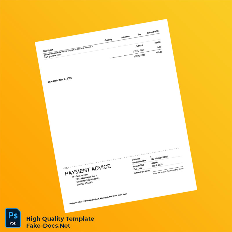 USA GeekSquad Invoice Template in Word and PDF formats 2 page USA GeekSquad Invoice Template in Word and PDF formats 2 page