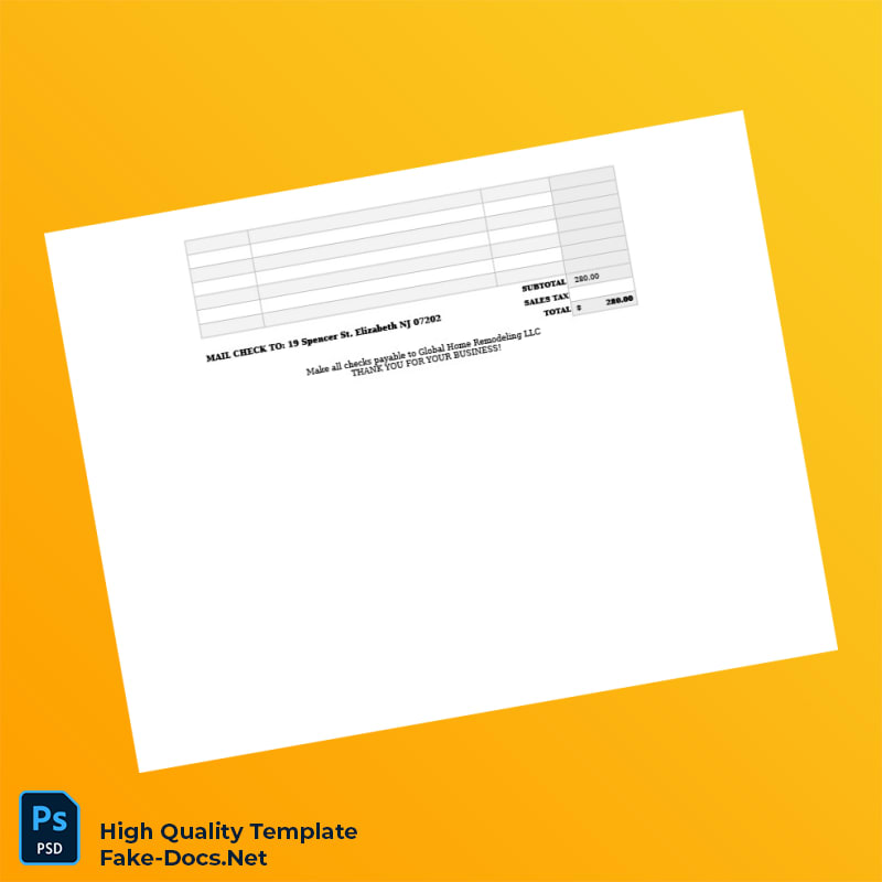 USA Global Home Remodeling LLC Invoice Template in Word and PDF formats 2 page USA Global Home Remodeling LLC Invoice Template in Word and PDF formats 2 page