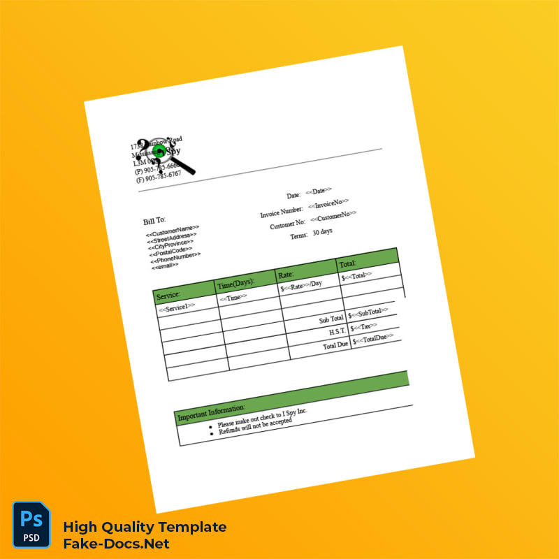 USA I Spy Inc Invoice Template in Word and PDF formats USA I Spy Inc Invoice Template in Word and PDF formats