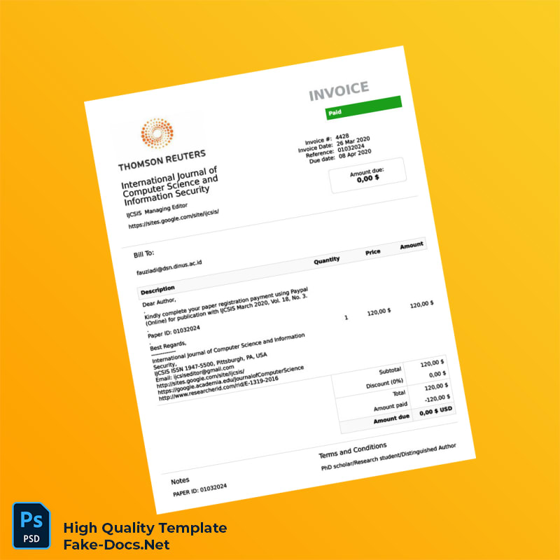 USA International Journal of Computer Science and Information Security Invoice Template in Word and PDF formats 2 page USA International Journal of Computer Science and Information Security Invoice Template in Word and PDF formats 2 page