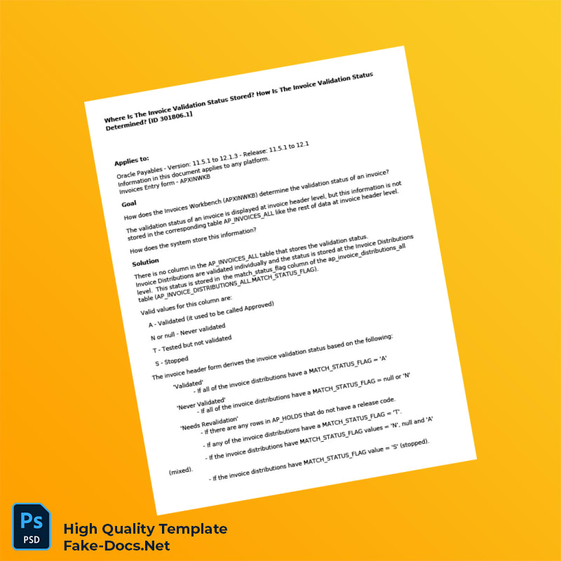 USA Invoice Validation Status Template in Word and PDF formats 2 page USA Invoice Validation Status Template in Word and PDF formats 2 page