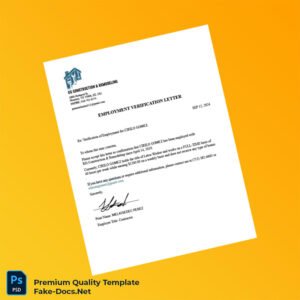 USA KG Construction and Remodeling Employment Verification Letter Template (Word & PDF)