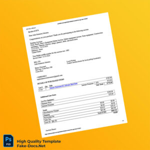 USA Kaddatz Auctions Invoice Template in Word and PDF formats 2 page