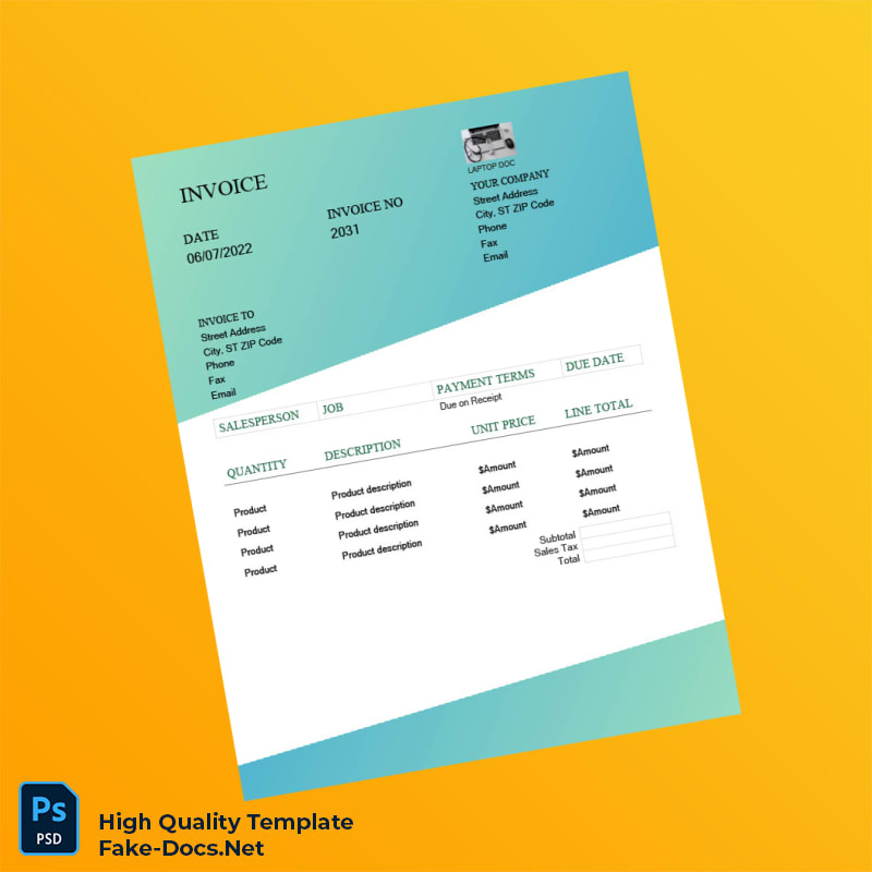 USA Laptop Doc Invoice Template in Word and PDF formats USA Laptop Doc Invoice Template in Word and PDF formats