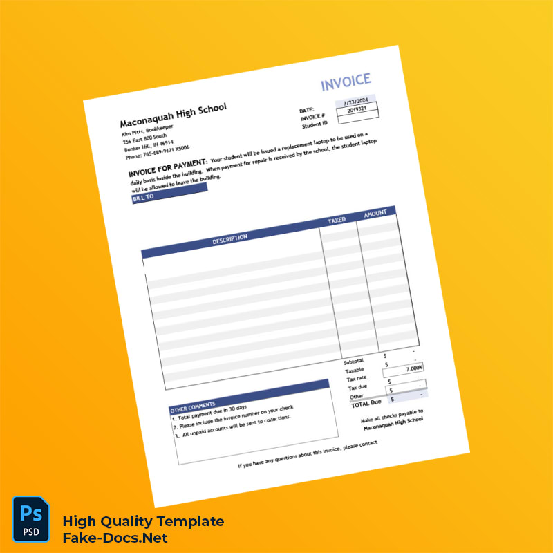 USA Maconaquah Middle School Invoice Template in Word and PDF formats 4 page USA Maconaquah Middle School Invoice Template in Word and PDF formats 4 page