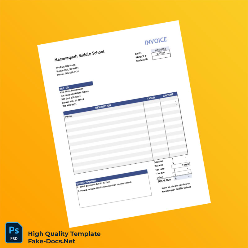 USA Maconaquah Middle School Invoice Template in Word and PDF formats 4 page USA Maconaquah Middle School Invoice Template in Word and PDF formats 4 page