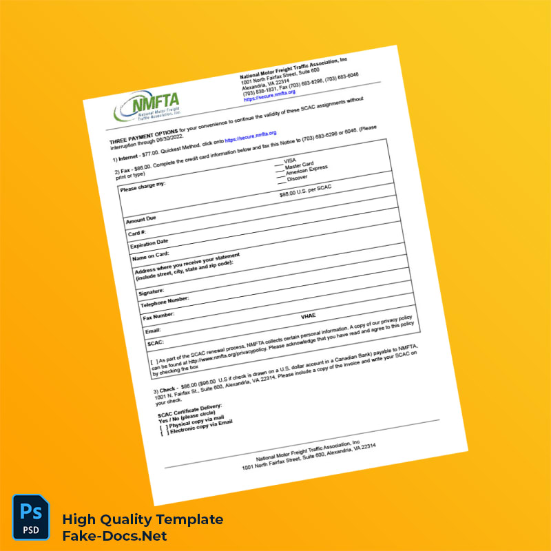 USA National Motor Freight Traffic Association Invoice Template in Word and PDF formats 2 page USA National Motor Freight Traffic Association Invoice Template in Word and PDF formats 2 page