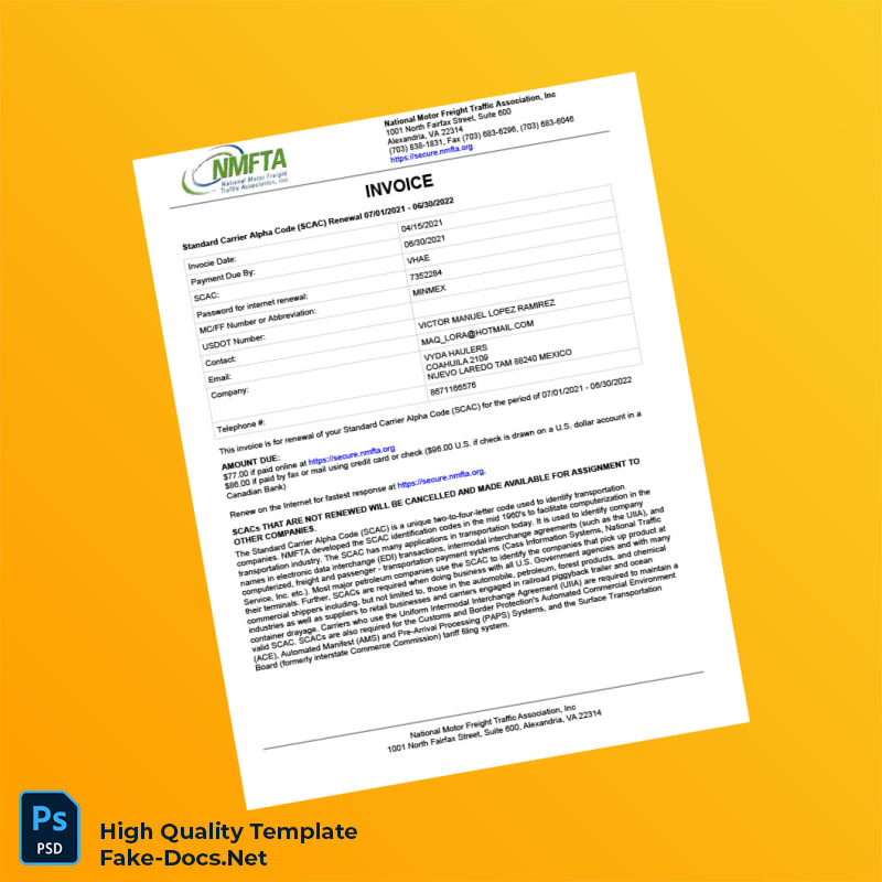 USA National Motor Freight Traffic Association Invoice Template in Word and PDF formats 2 page USA National Motor Freight Traffic Association Invoice Template in Word and PDF formats 2 page
