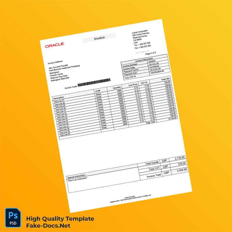 USA Oracle Corporation Invoice Template in Word and PDF formats 4 page USA Oracle Corporation Invoice Template in Word and PDF formats 4 page