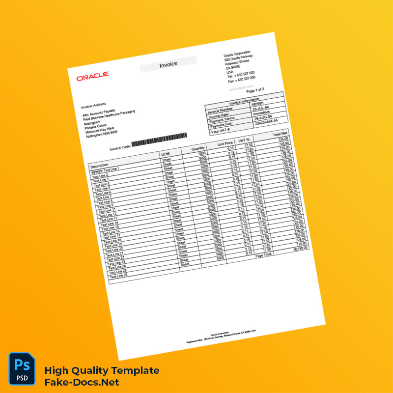USA Oracle Corporation Invoice Template in Word and PDF formats 4 page USA Oracle Corporation Invoice Template in Word and PDF formats 4 page