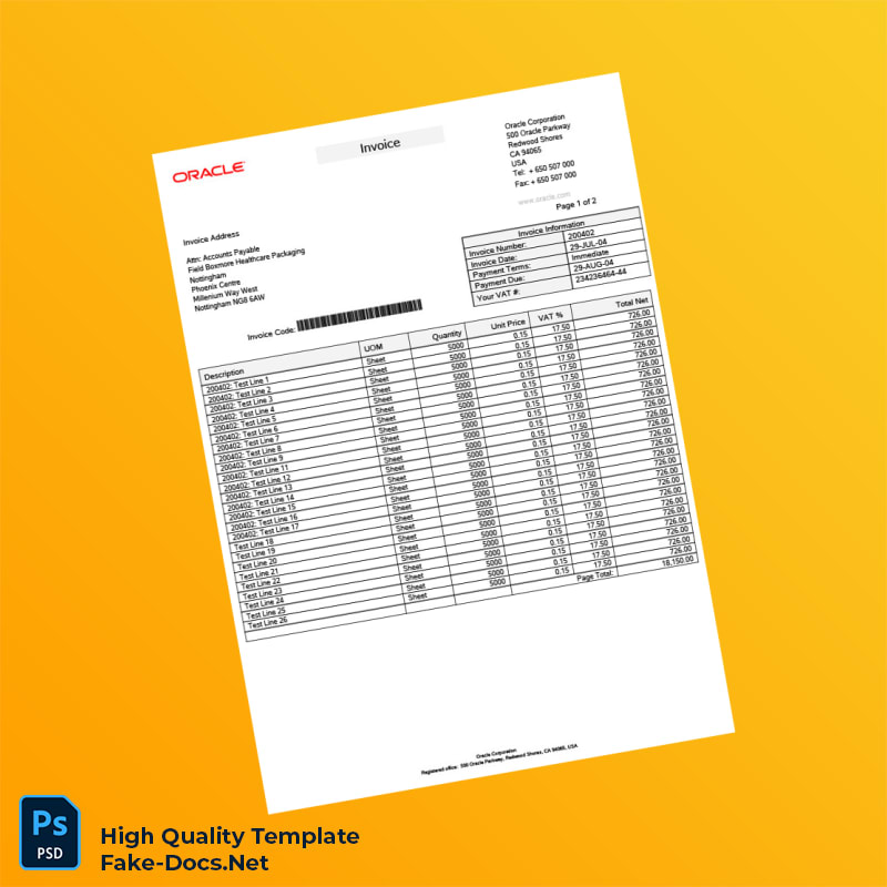 USA Oracle Corporation Invoice Template in Word and PDF formats 4 page USA Oracle Corporation Invoice Template in Word and PDF formats 4 page