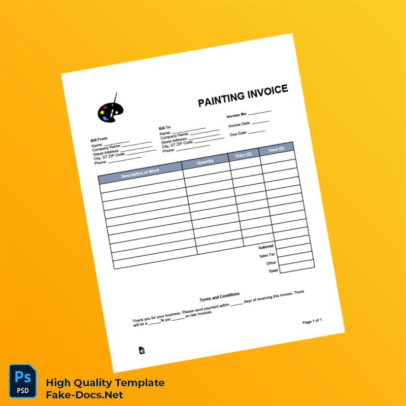USA Painting Invoice Template in Word and PDF formats USA Painting Invoice Template in Word and PDF formats