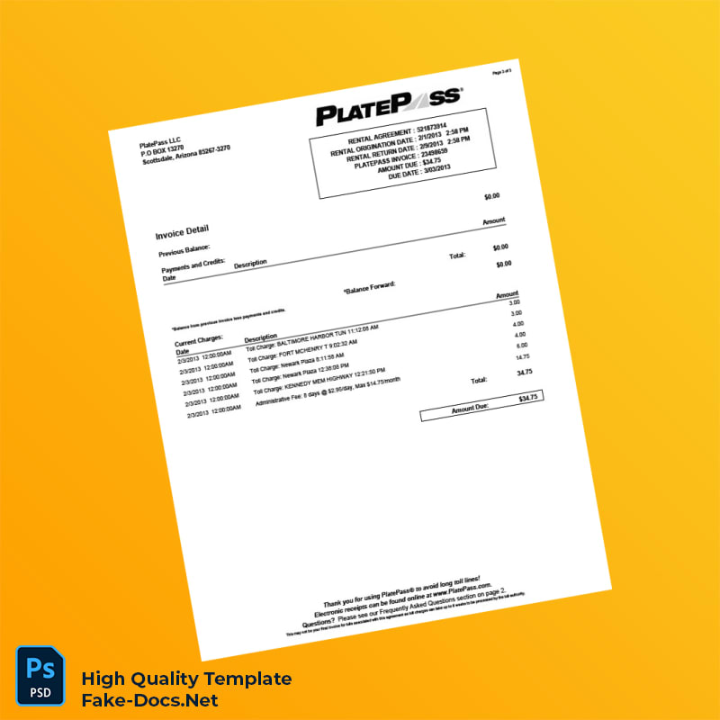 USA PlatePass LLC Invoice Template in Word and PDF formats 3 page USA PlatePass LLC Invoice Template in Word and PDF formats 3 page