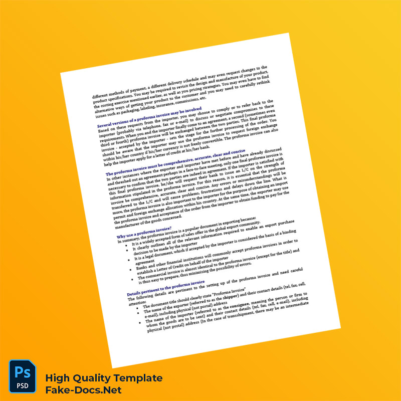 USA Proforma Invoice Template in Word and PDF formats 8 page USA Proforma Invoice Template in Word and PDF formats 8 page