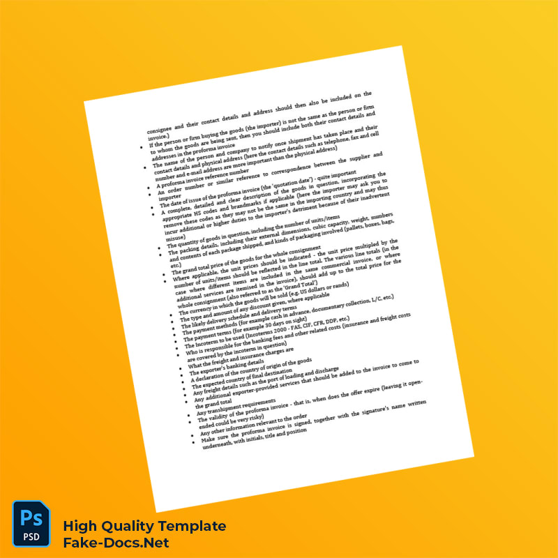 USA Proforma Invoice Template in Word and PDF formats 8 page USA Proforma Invoice Template in Word and PDF formats 8 page