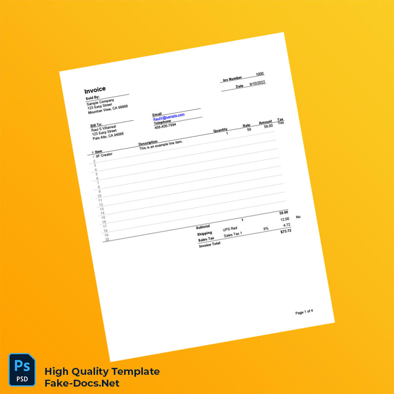 USA Sample Company Invoice Template in Word and PDF formats 4 page USA Sample Company Invoice Template in Word and PDF formats 4 page