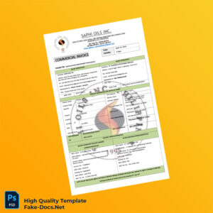 USA Saphi Oils Inc Commercial Invoice Template in Word and PDF formats 6 page USA Saphi Oils Inc Commercial Invoice Template in Word and PDF formats 6 page