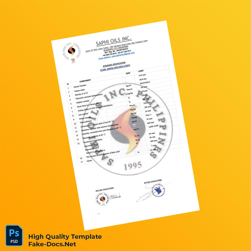 USA Saphi Oils Inc Commercial Invoice Template in Word and PDF formats 6 page USA Saphi Oils Inc Commercial Invoice Template in Word and PDF formats 6 page