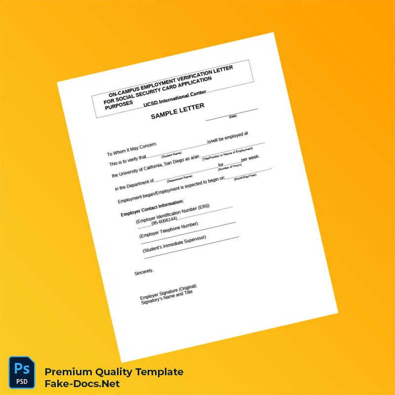 USA UCSD Employment Verification Letter Template (Word & PDF) USA UCSD Employment Verification Letter Template (Word & PDF)