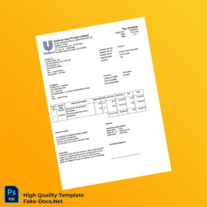 USA Unilever Asia Private Limited Invoice Template in Word and PDF formats USA Unilever Asia Private Limited Invoice Template in Word and PDF formats