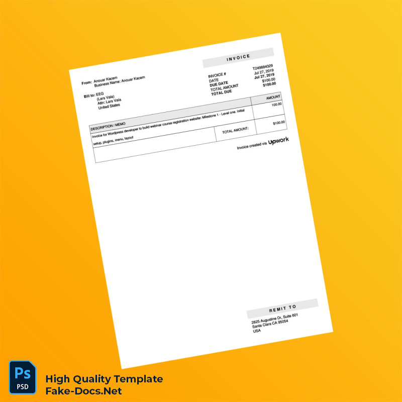 USA Upwork Invoice Template in Word and PDF formats USA Upwork Invoice Template in Word and PDF formats