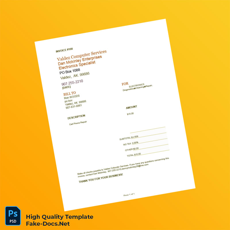 USA Valdez Computer Services Invoice Template in Word and PDF formats USA Valdez Computer Services Invoice Template in Word and PDF formats