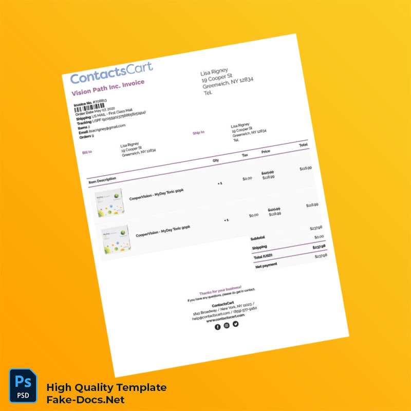 USA Vision Path Inc Invoice Template in Word and PDF formats 8 page USA Vision Path Inc Invoice Template in Word and PDF formats 8 page