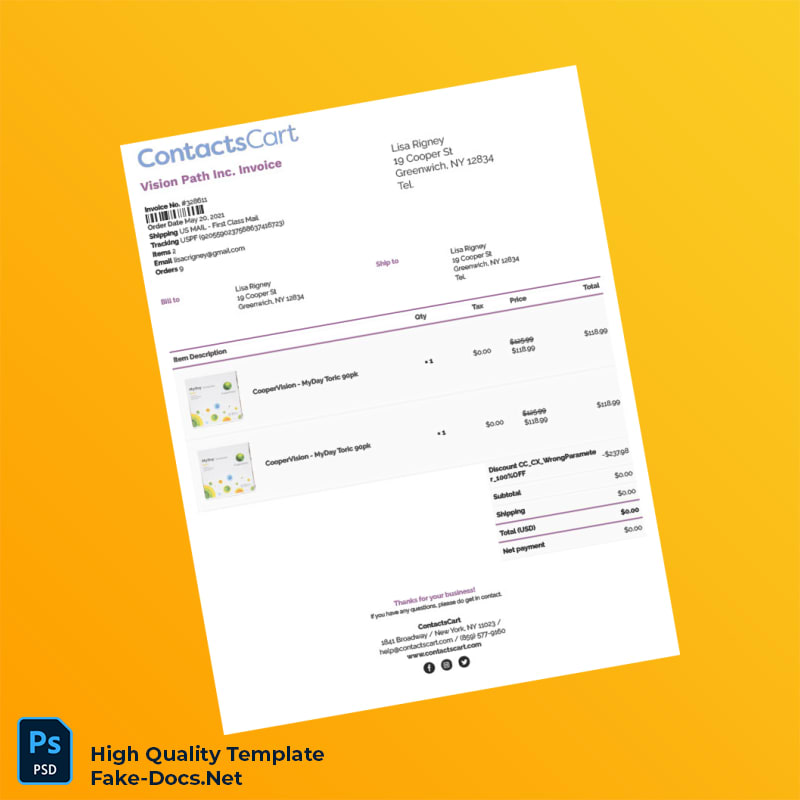 USA Vision Path Inc Invoice Template in Word and PDF formats 8 page USA Vision Path Inc Invoice Template in Word and PDF formats 8 page