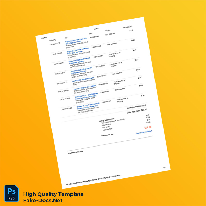 USA eBay Invoice Template in Word and PDF formats 4 page USA eBay Invoice Template in Word and PDF formats 4 page