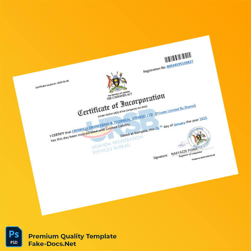 Uganda Companies Registration Certificate Template (Word & PDF) Uganda Companies Registration Certificate Template (Word & PDF)