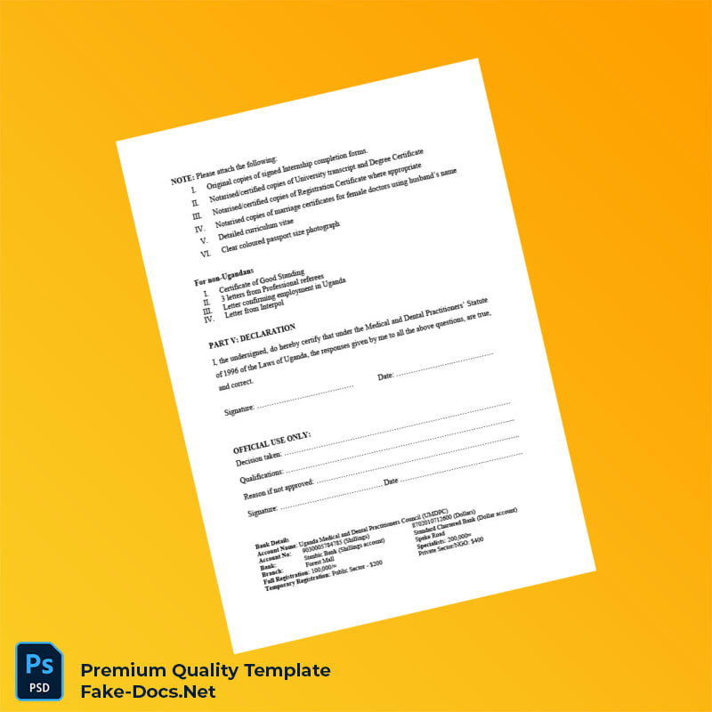 Uganda Medical and Dental Practitioners Council Registration Form Template (Word & PDF) 3 page Uganda Medical and Dental Practitioners Council Registration Form Template (Word & PDF) 3 page