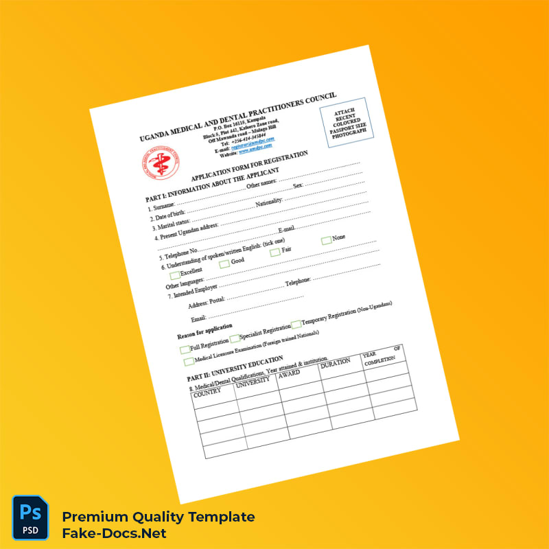 Uganda Medical and Dental Practitioners Council Registration Form Template (Word & PDF) 3 page Uganda Medical and Dental Practitioners Council Registration Form Template (Word & PDF) 3 page