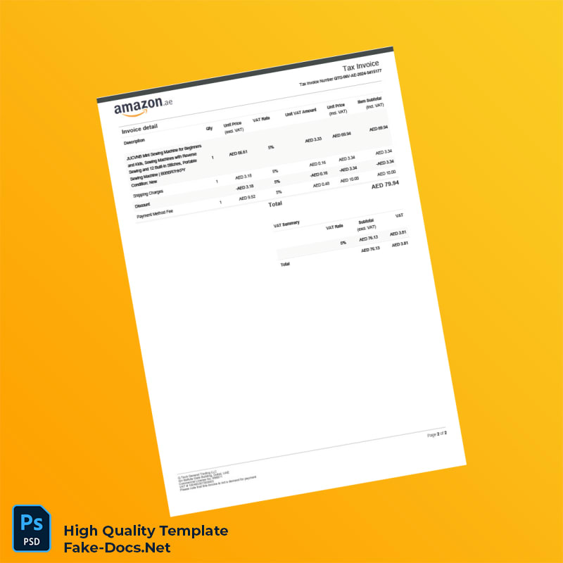 United Arab Emirates Q-Tech General Trading LLC Tax Invoice Template in Word and PDF formats 2 page United Arab Emirates Q-Tech General Trading LLC Tax Invoice Template in Word and PDF formats 2 page
