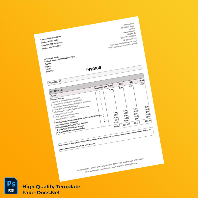 United Kingdom 1st Formations Invoice Template in Word and PDF formats United Kingdom 1st Formations Invoice Template in Word and PDF formats