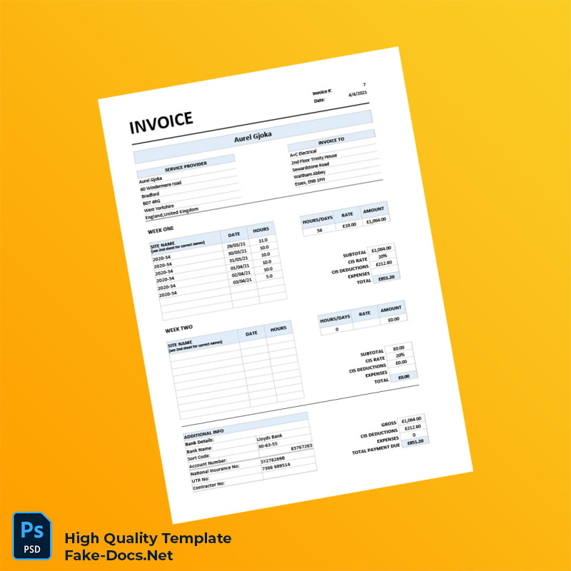 United Kingdom A C Electrical Invoice Template in Word and PDF formats United Kingdom A C Electrical Invoice Template in Word and PDF formats