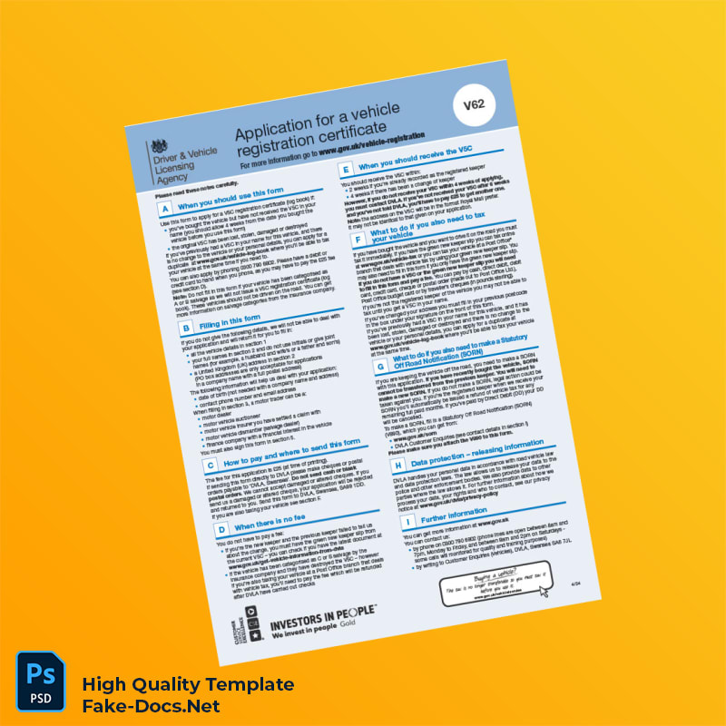 United Kingdom DVLA Application for a Registration Certificate Template in Word and PDF formats 2 page United Kingdom DVLA Application for a Registration Certificate Template in Word and PDF formats 2 page