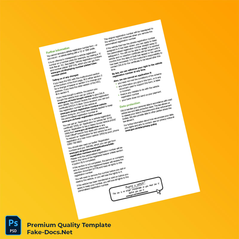 United Kingdom DVLA Vehicle Registration Number Transfer Application Form Template (Word & PDF) 4 page United Kingdom DVLA Vehicle Registration Number Transfer Application Form Template (Word & PDF) 4 page