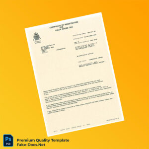 United Kingdom HM Customs and Excise VAT Registration Certificate Template (Word & PDF)