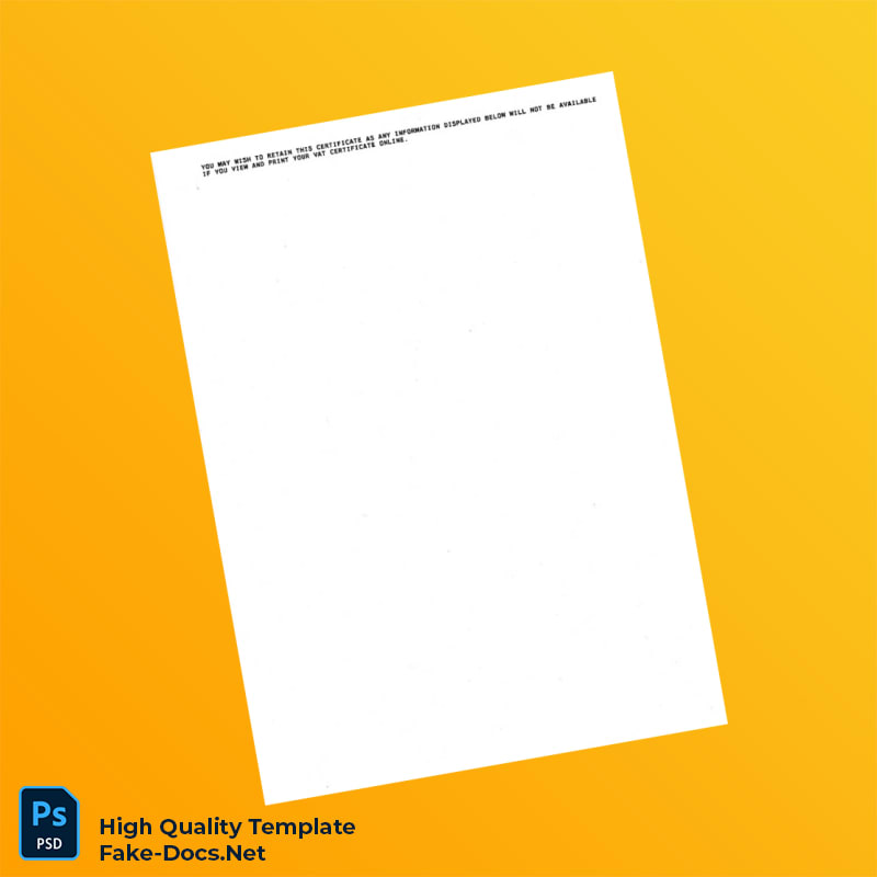 United Kingdom HMRC VAT Registration Certificate Template in Word and PDF formats 2 page United Kingdom HMRC VAT Registration Certificate Template in Word and PDF formats 2 page