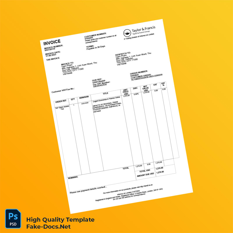 United Kingdom Informa UK Limited Invoice Template in Word and PDF formats 2 page United Kingdom Informa UK Limited Invoice Template in Word and PDF formats 2 page