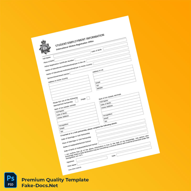 United Kingdom International Visitors Registration Office Registration Information Form Template (Word & PDF) United Kingdom International Visitors Registration Office Registration Information Form Template (Word & PDF)
