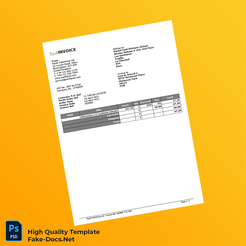 United Kingdom Packt Publishing Ltd Invoice Template in Word and PDF formats United Kingdom Packt Publishing Ltd Invoice Template in Word and PDF formats