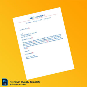 United States ABC Hospital Employment Verification Letter Template (Word & PDF)