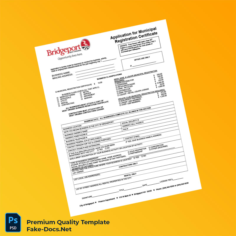 United States City of Bridgeport Municipal Registration Certificate Template (Word & PDF) United States City of Bridgeport Municipal Registration Certificate Template (Word & PDF)