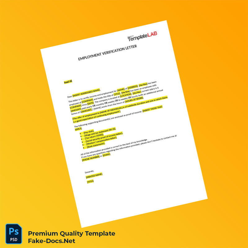 United States Employer Name Employment Verification Letter Template (Word & PDF) 2 page United States Employer Name Employment Verification Letter Template (Word & PDF) 2 page