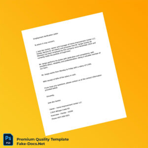 United States Home Improvement Center LLC Employment Verification Letter Template (Word & PDF)