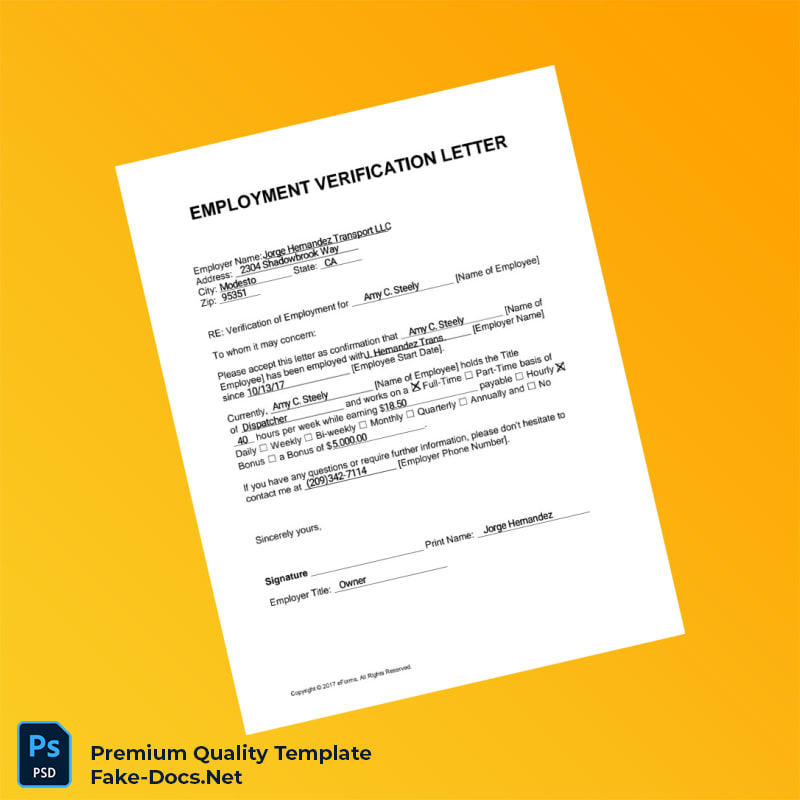 United States Jorge Hernandez Transport LLC Employment Verification Letter Template (Word & PDF) United States Jorge Hernandez Transport LLC Employment Verification Letter Template (Word & PDF)